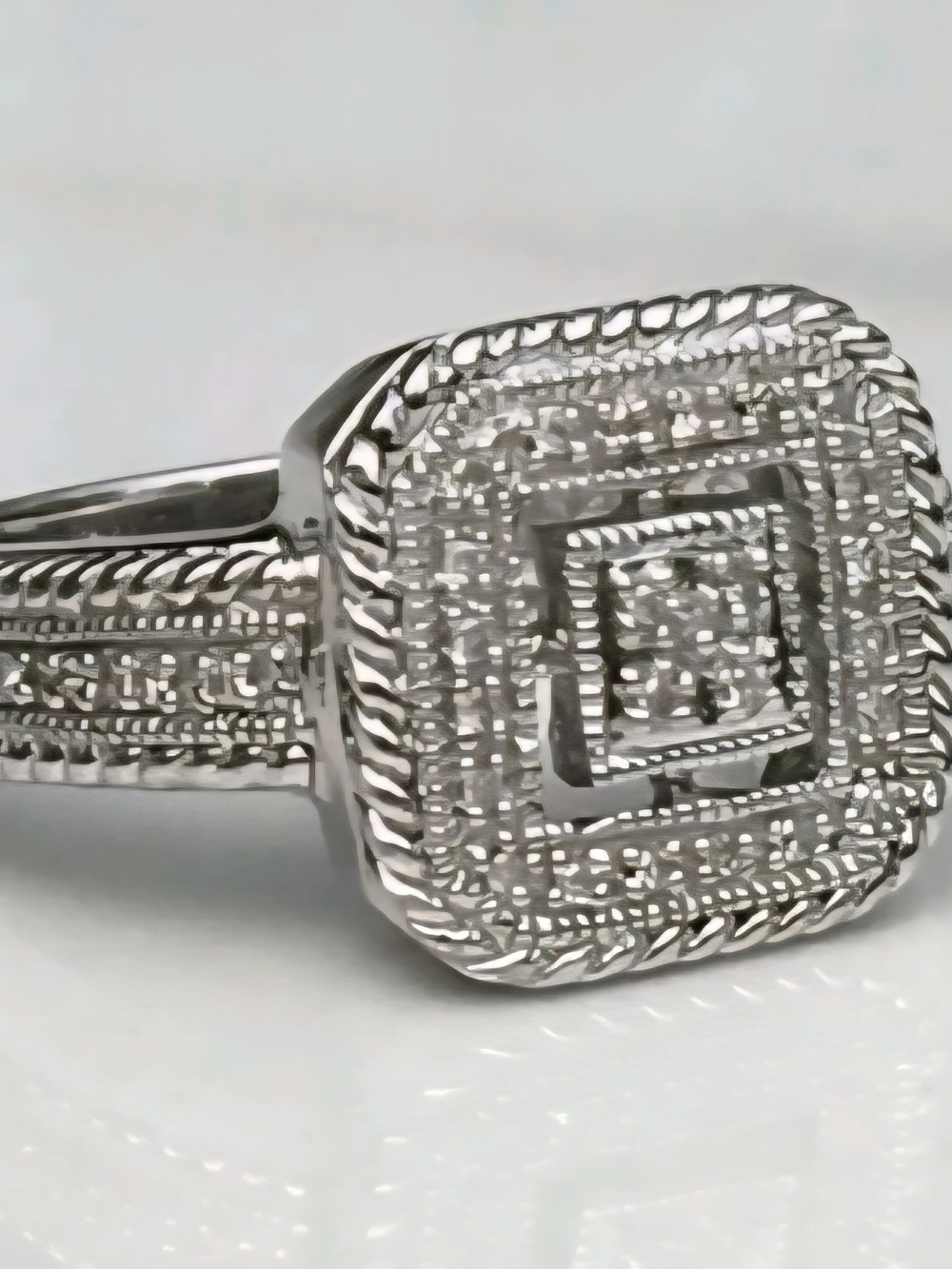 Leslie GREENEART Deco  Square Cluster 925 Silver Ring with Milgrain Detail -sz 7